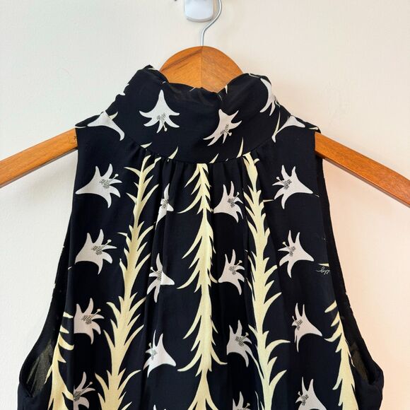 Milly New York Black White Yellow Floral Sleeveless Top Size 6 - Picture 2 of 5